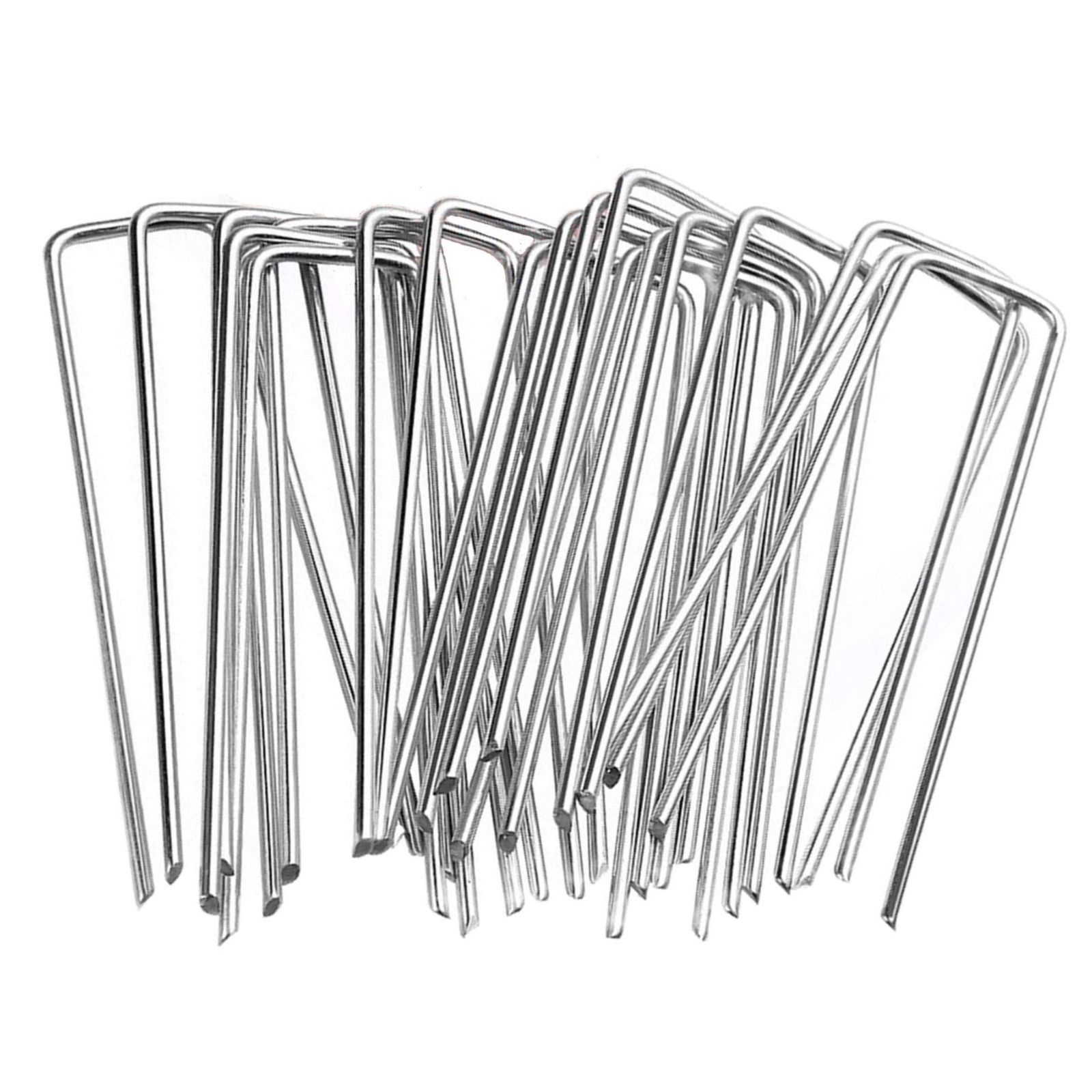 メッキ塗装 20cm 100本 ONESORA 人工芝ピン 防草シートピン U字ピン 【メッキ塗装 20cm 100本】 4mm径 スチール製 農園マルチピン 菜園シートピン マルチピン 押えパット付きピン