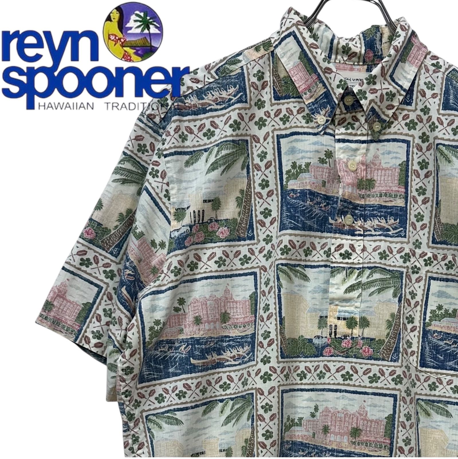 90s【レインスプーナー】アロハシャツ プルオーバー ハーフボタン 90s ハワイ製 レインスプーナー ハーフボタン