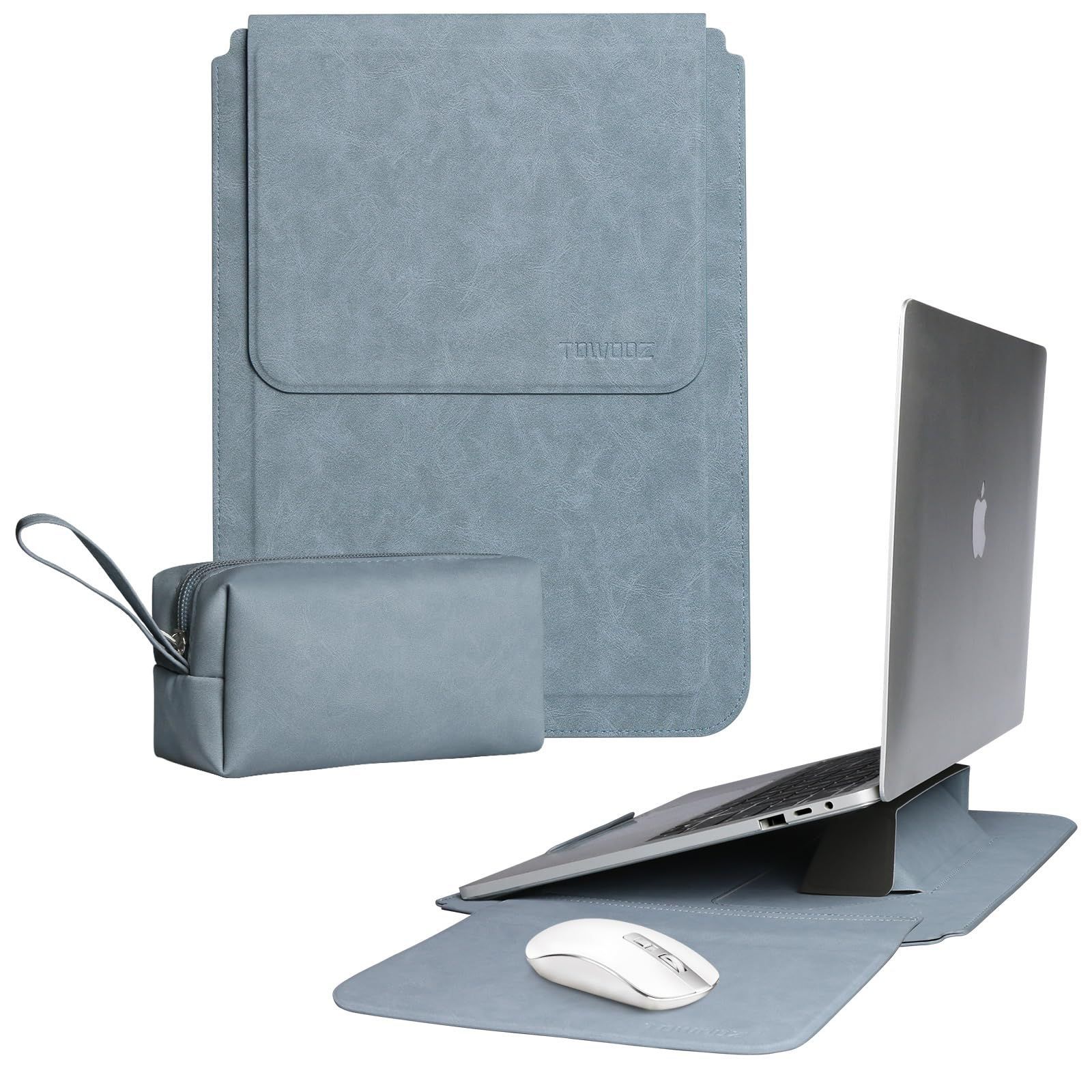 【在庫処分】【2023年新型】TOWOOZ 3in1 ノートパソコンスリーブ pcスタンドとマウスパッド付き MacBook Air ケース 13-13.6 インチとMacbook Pro 13~13.3 インチに対応 薄型 合成革パソコンスリーブ ノート