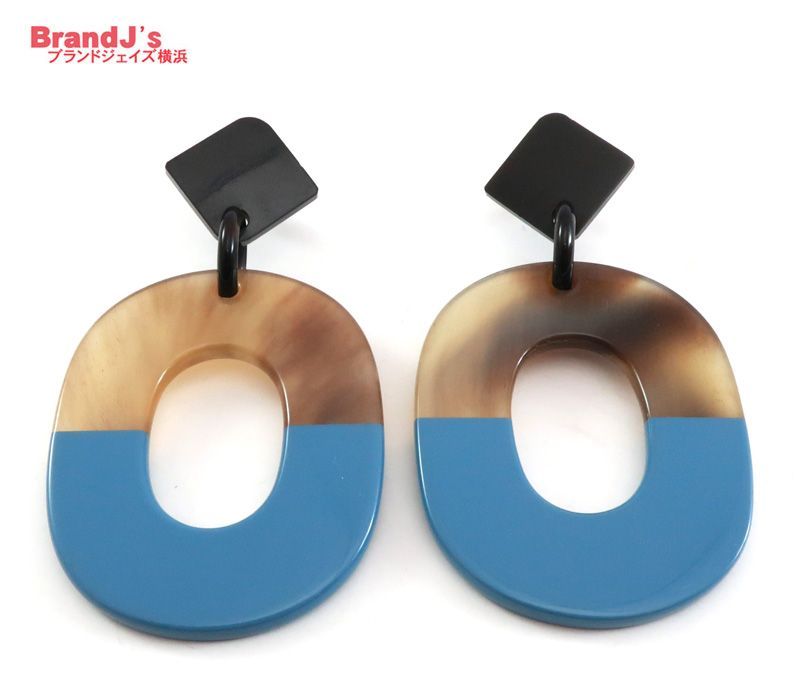 エルメス ピアス イスム バッファローホン 両耳用 ブルー系 HERMES