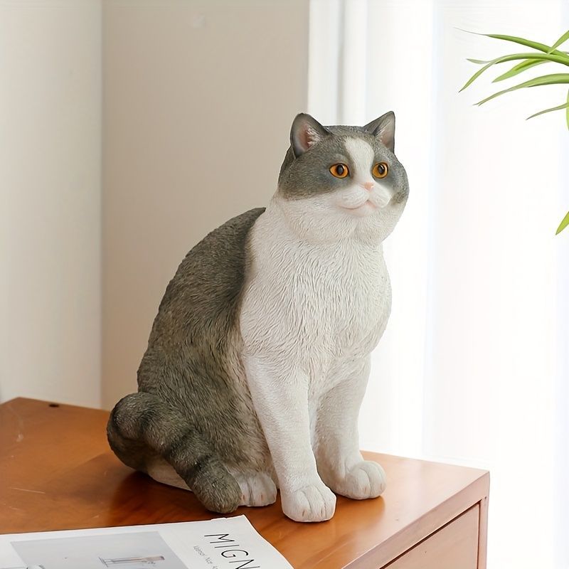 猫の額　ハチワレ　アート　インテリア　オブジェ　レア　希少 ミニチュア ハチワレ 猫 リアル 置物 29.5cm お座り ねこ ネコ