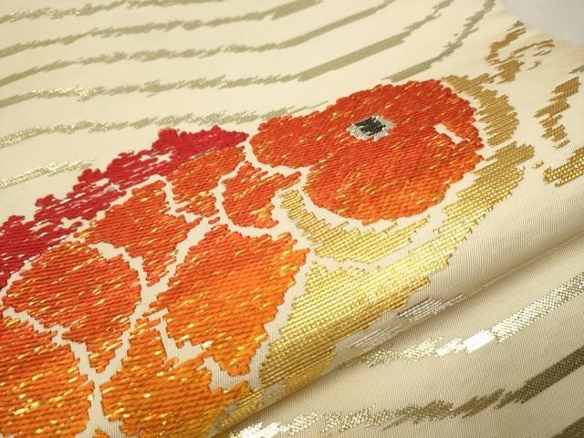 平和屋着物○龍村平蔵製 太鼓柄 本袋帯 名物荒磯瑞錦 金銀糸 正絹 逸品  