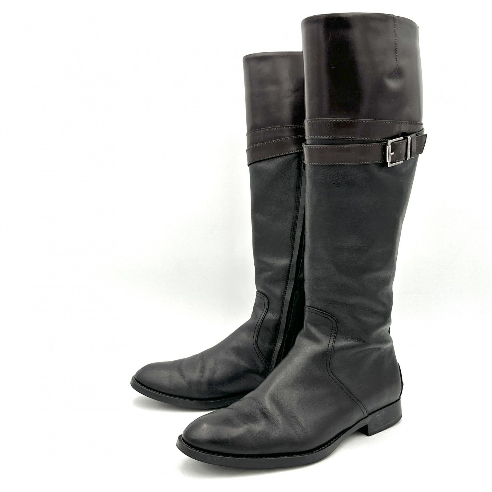 TOD S ロングブーツ 本革 サイドジップ ベルト ブラック 1696T