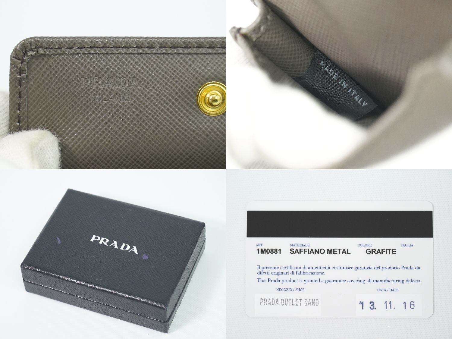 新品未使用 付属品付き PRADA プラダ 1M0881サフィアーノレザー 本物 プラダ PRADA サフィアーノ レザー カードケース 名刺入れ グレー
