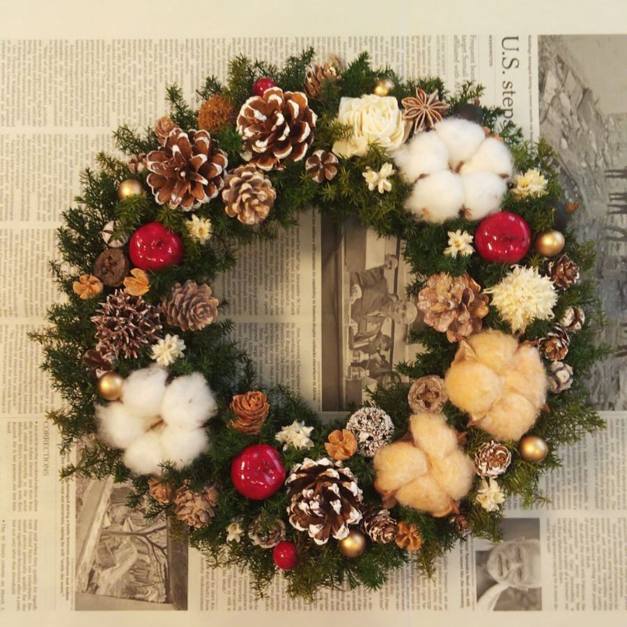 Christmas　クリスマスリース　コットンフラワー　冬　ナチュラルリース Christmas クリスマスリース コットンフラワー 冬 ナチュラルリース