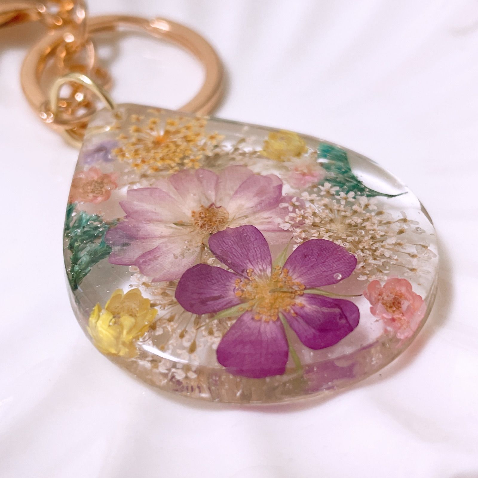 ハンドメイド フラワーキーホルダー 押し花キーホルダー 押し花