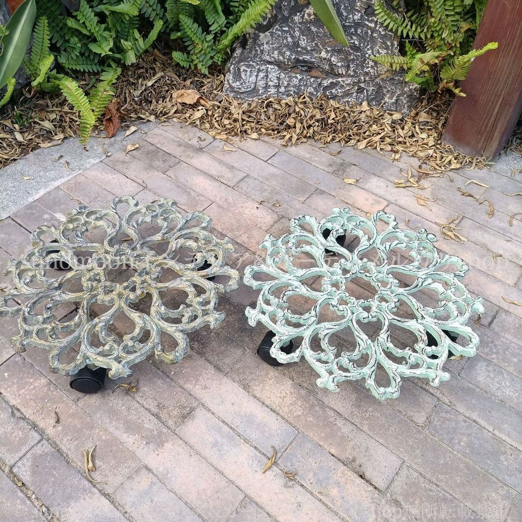 ゴールド おしゃれ 8-14 鋳鉄製 ヴィンテージ調 グリーン キャスター付き 庭の装飾 フラワースタンド お洒落 雑貨 ガーデニング インテリア ガーデン ガーデン雑貨 可動式 ガーデンインテリア