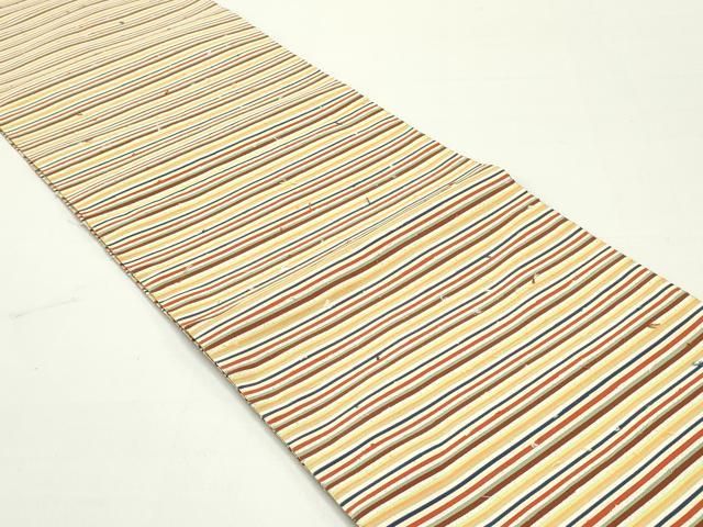 平和屋着物●爪掻き本綴れ　八寸名古屋帯　横段文　銀糸　正絹　逸品　DAAY0013ob 平和屋着物○爪掻き本綴れ 八寸名古屋帯 横段文 銀糸 正絹 逸品