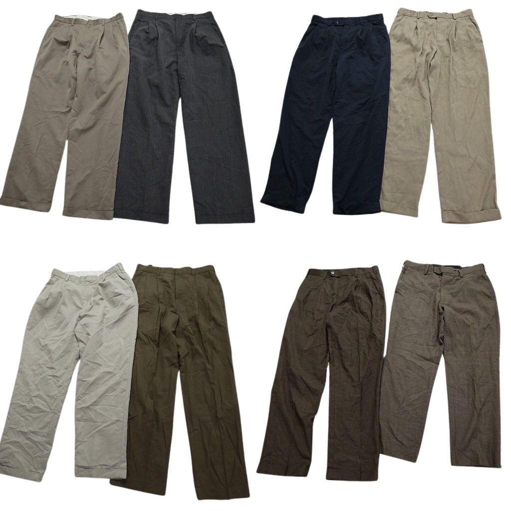 古着卸 スラックス パンツ 8枚セット メンズ 32 チェック 茶色 白 ベージュ ネイビー 無地 ツータック 古着 NA2164