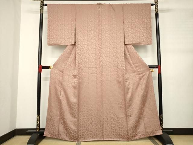 平和屋着物 上質な色無地 花唐草地紋 ときがら茶色 正絹 AABB5413ck