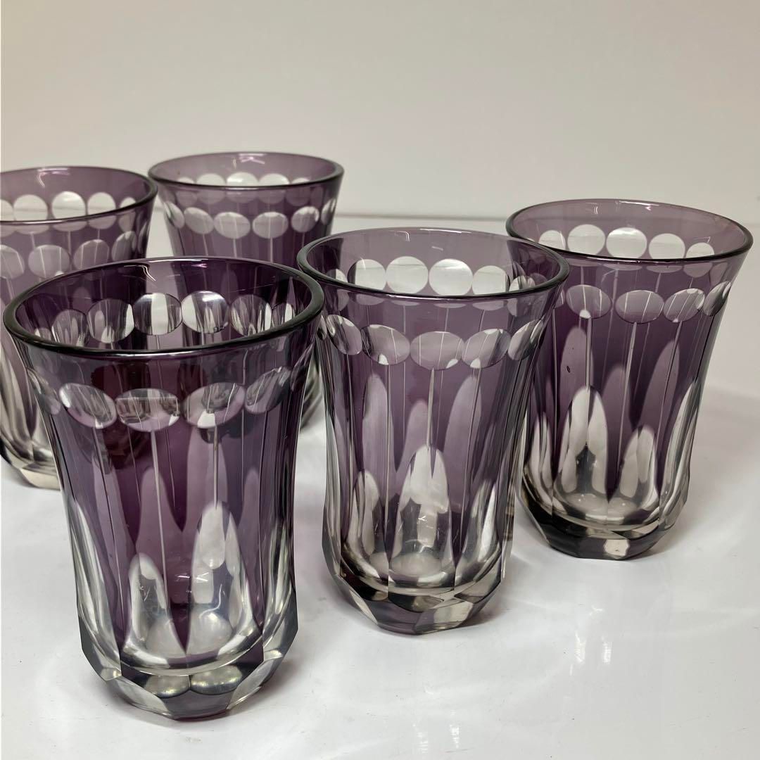 時代 ガラスコップ6客 共箱 高さ10.3cm タニオ 東Y6-0410