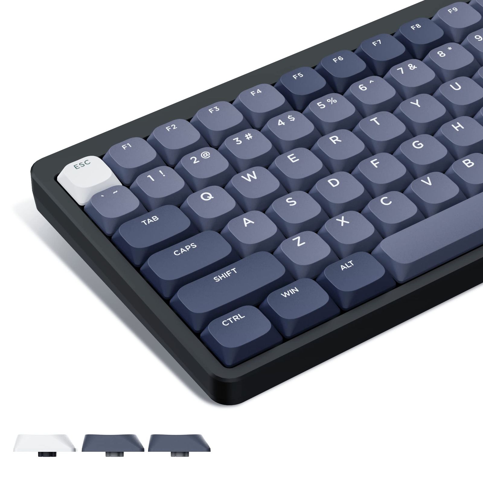 Womier ロープロファイルキーキャップ PBT キーキャップ 144キー カスタムキーボードキーキャップ フルセット ダブルショット 60% 65% 75% 80% メカニカルキーボード用 グレー グレー