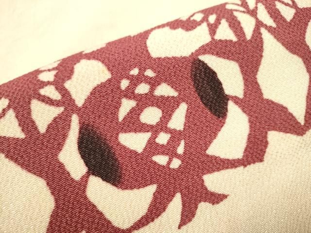平和屋着物○九寸名古屋帯 型染め 飾花文 鬼しぼ縮緬 正絹 逸品