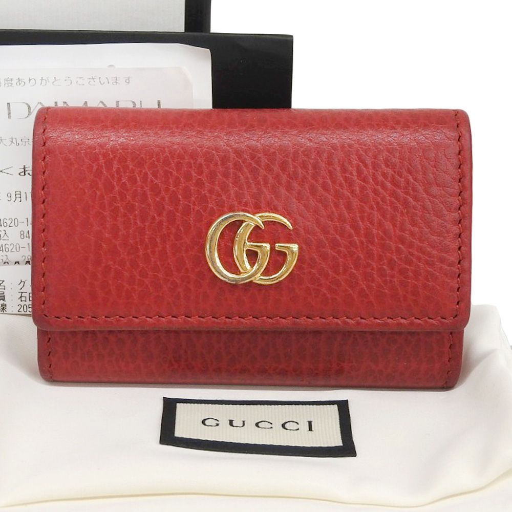 本物保証 箱 布袋 保付 グッチ GUCCI GGマーモント キーケース 456118 2149 鍵入れ 6本用 レザー レッド
