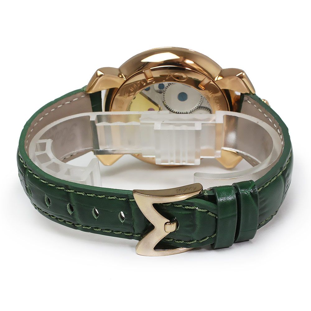 ガガミラノ マヌアーレ 48MM 手巻き 腕時計 型押しカーフレザー グリーン 緑 5011.04S 訳あり GaGa MILANO（新品・未使用品）