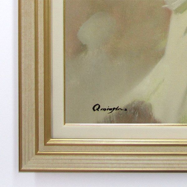 油彩画 キュ・ミンロン 「後ろ姿」 F10号 油絵 額入り 裸婦 真筆 肉筆 