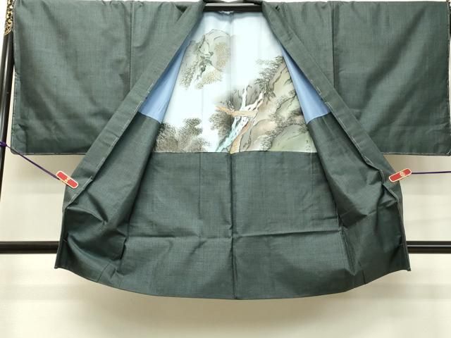 平和屋着物○男性 紬 アンサンブル 色無地 消炭色 正絹 逸品 AAAW9151zg