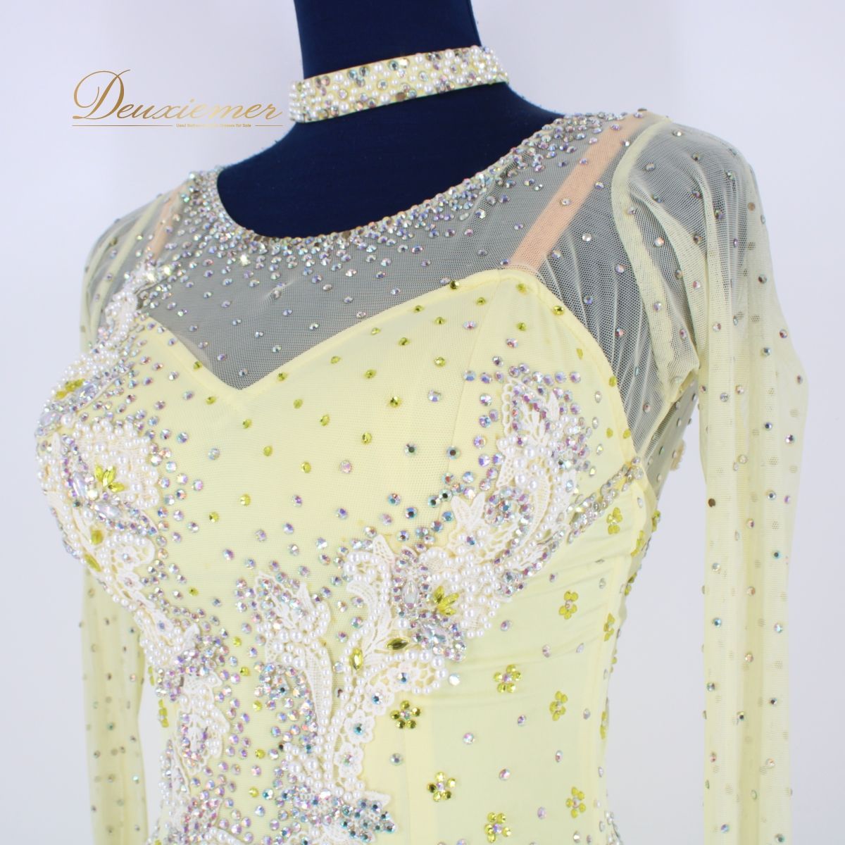 美品 社交ダンス衣装】ワンピース ドレス solo 黄色 フロート 花柄