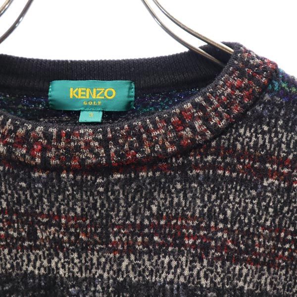 ケンゾー ウールブレンド ニット 総柄 ゴルフウェア 3 黒系 KENZO 長袖セーター メンズ 【中古】 【221114】