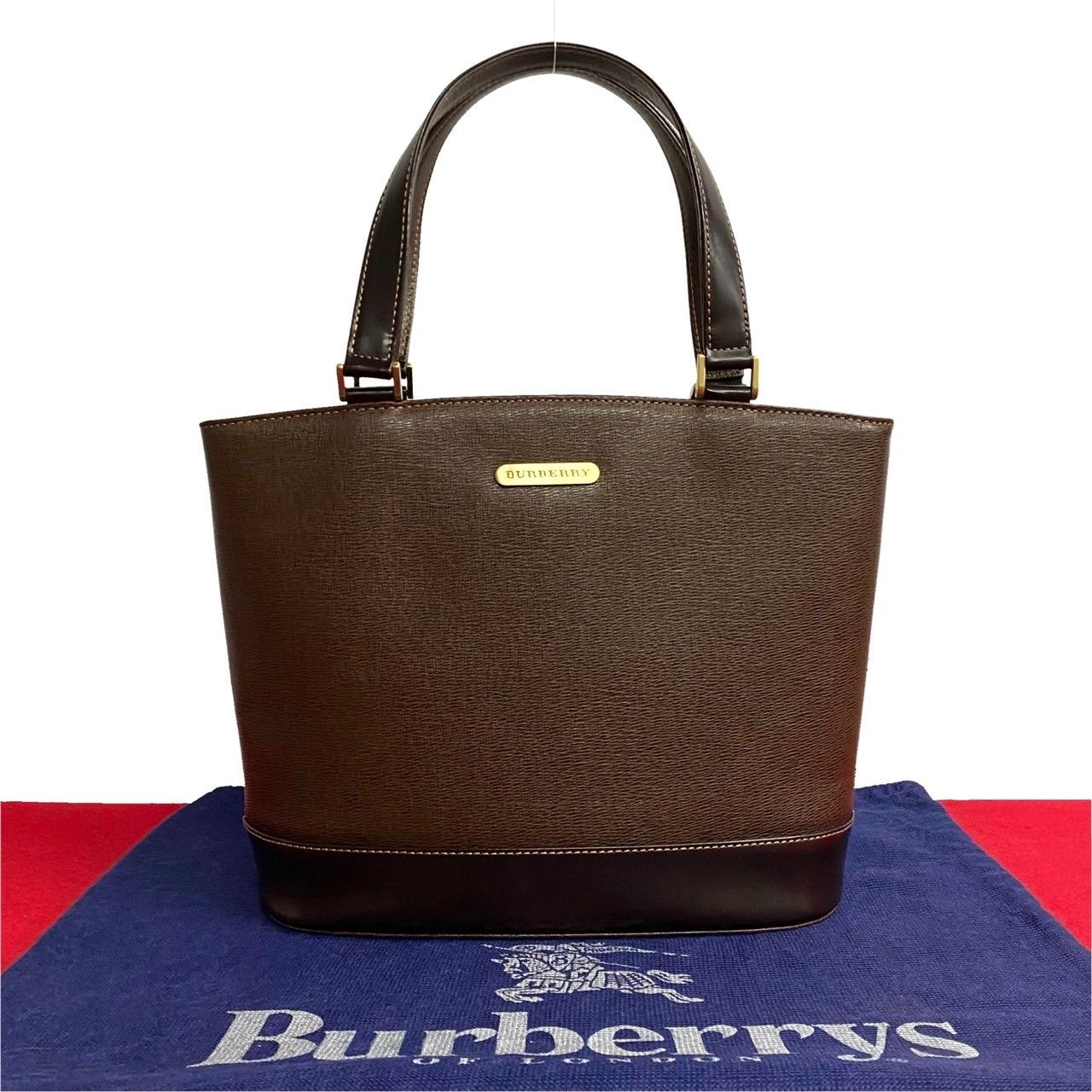 未使用保管品 希少品 BURBERRY バーバリー ノバチェック 柄 ロゴ レザー 本革 ハンドバッグ ミニ トートバッグ ブラウン 茶 32918  - メルカリ