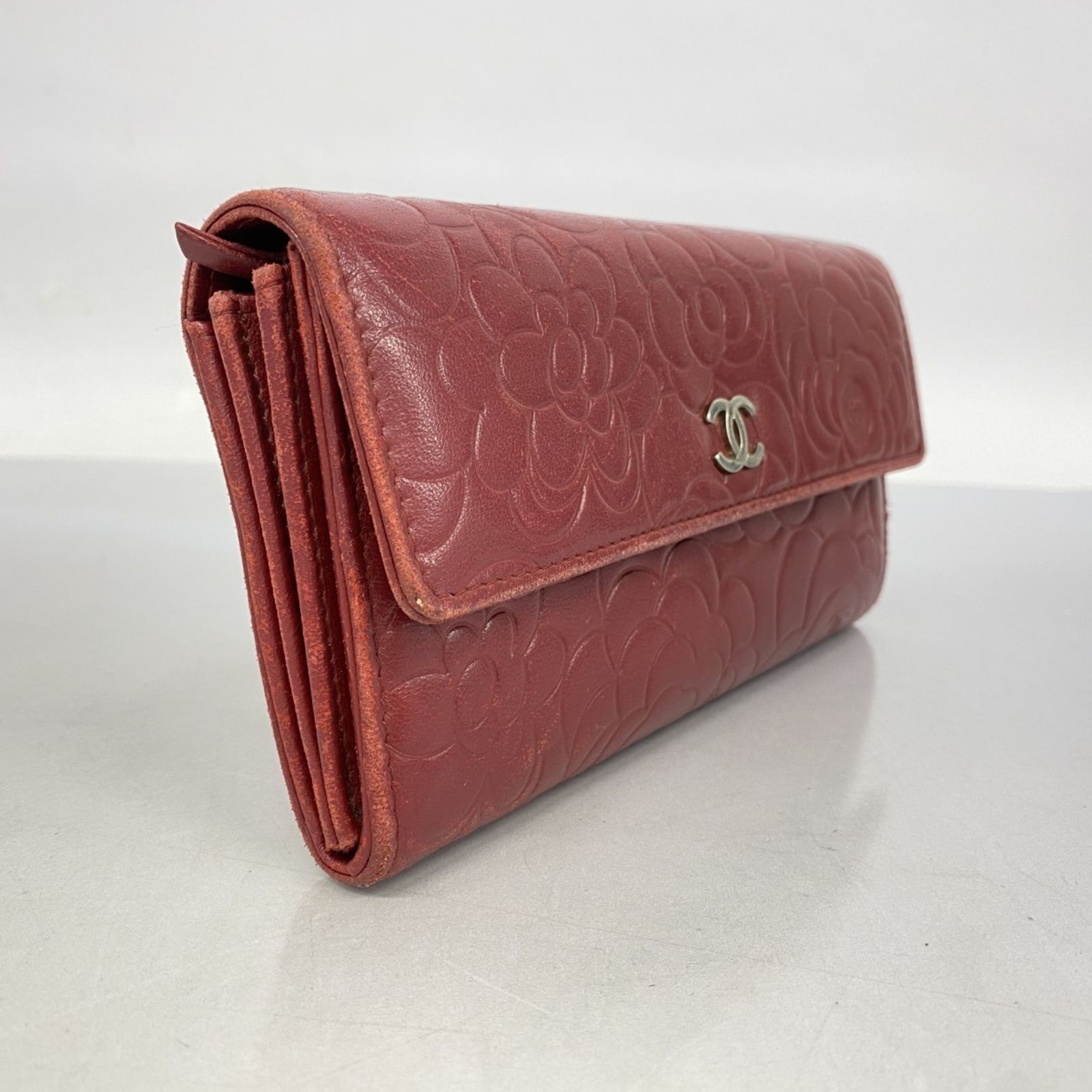 シャネル(Chanel) シャネル 長財布 カメリア ラムスキン レッド