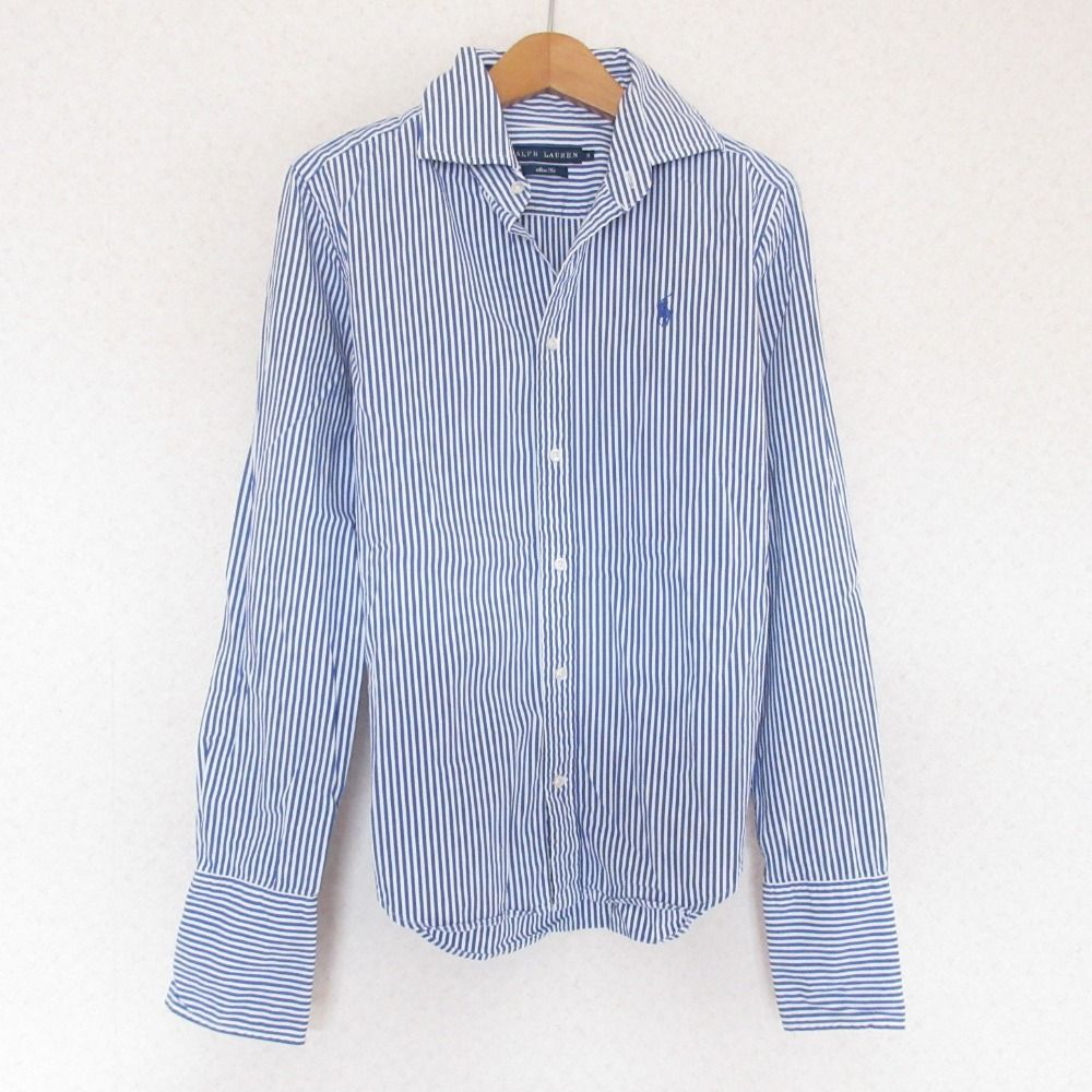 【美品】Ralph Lauren ブルー ストライプ シャツ ブラウス ストライプド コットン シャツ （シャツ・ブラウス）｜POLO