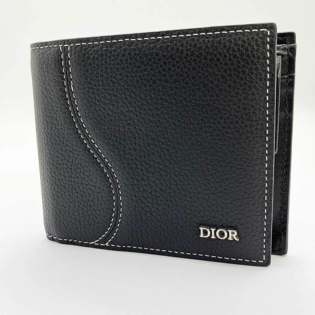 DIOR Saddle 二つ折り財布 コインケース付き ブラック メンズ ディオール サドル 黒 グレインドカーフスキン マーケトリー