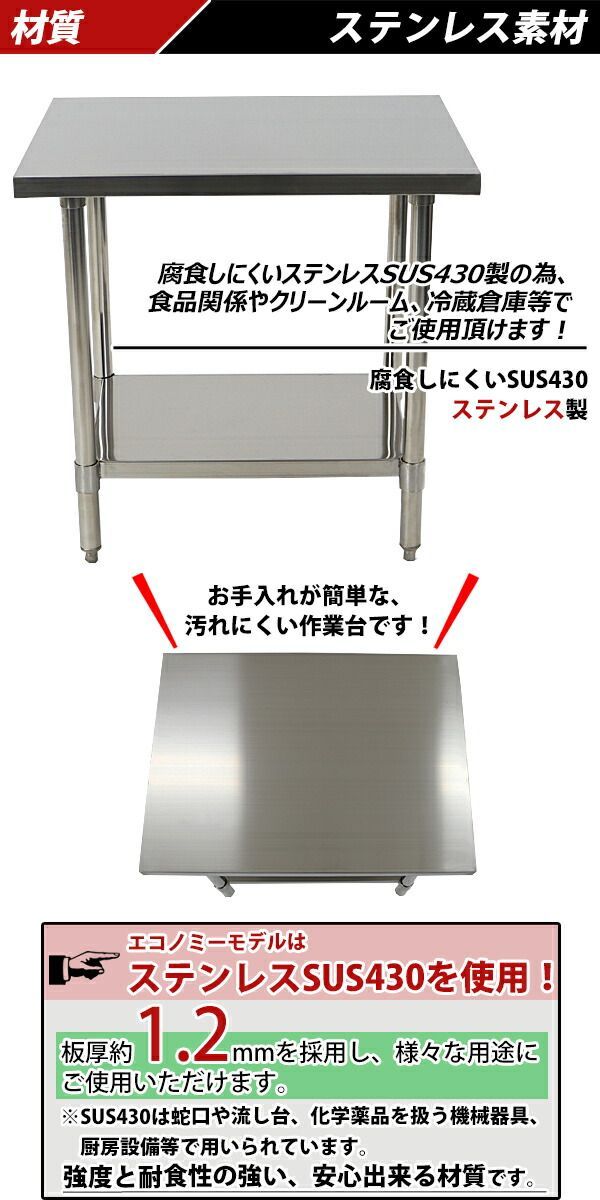 【最終値下げ！】ステンレス作業台 SUS430 750x600x800mm YTSA-1200 ステンレス作業台 三方枠(SUS430) 東製作所 間口