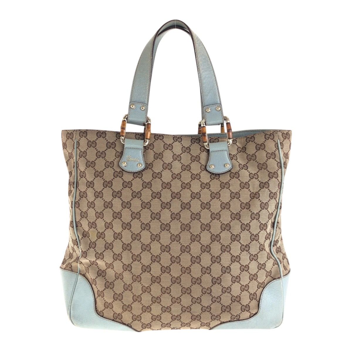 GUCCI グッチ ベージュ ライトブルー ゴールド金具 GGキャンバス 