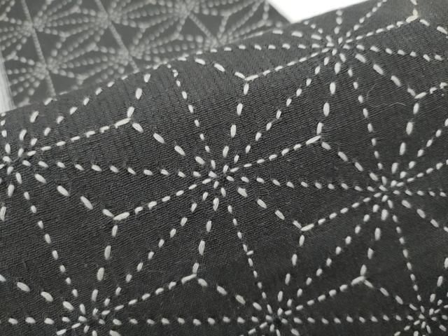 平和屋着物○つけ帯 紬地 刺し子 麻の葉文様 CAAY2653hy 刺し子の文様