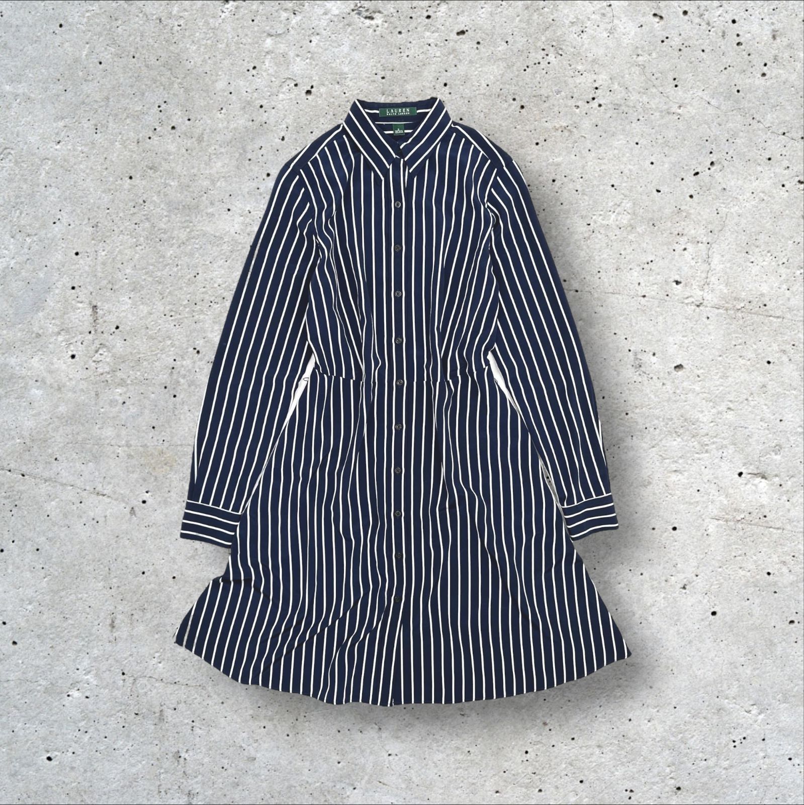 LAUREN RALPH LAUREN とろみ素材 ストライプ 長袖 ロング シャツ  
