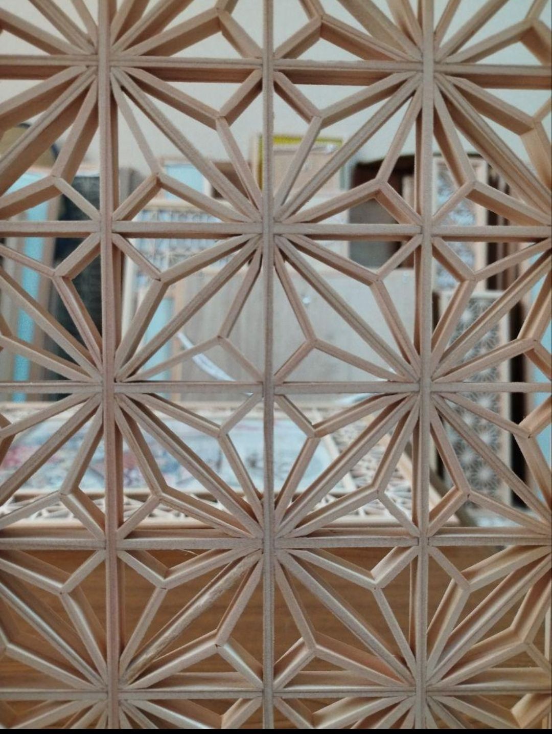 48 ❣️特価！値段交渉OK❣️麻の葉組子組子絵柄吹き抜け 2枚一組木製額縁 48 麻の葉組子組子絵柄吹き抜け 2枚一組木製額縁