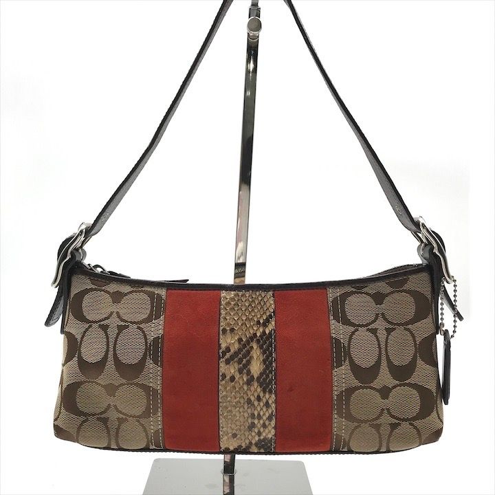 COACH コーチ シグネチャー パイソン キャンバス レザー ハンド ワンショルダー バッグ ポーチ ブランド 鞄 BAG a10505