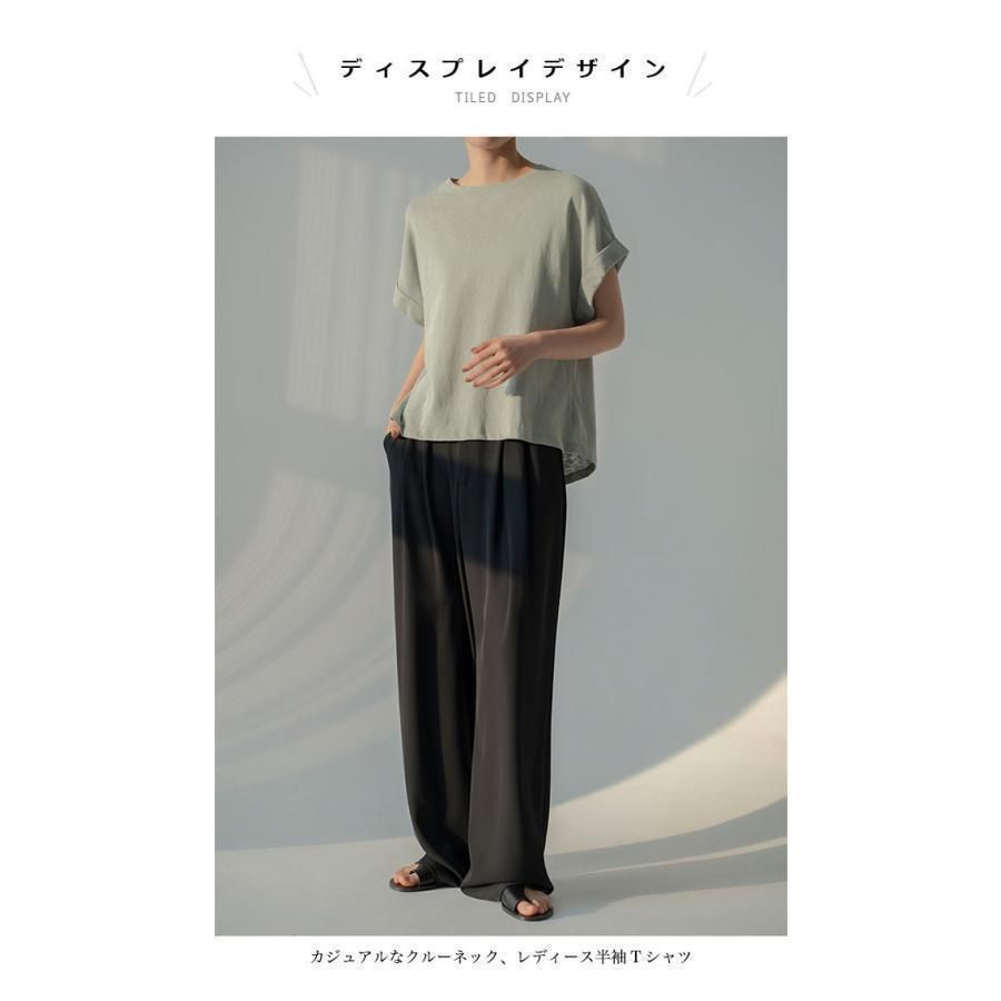 オーバーサイズ リネンTシャツ レディース Tシャツ 半袖 麻T