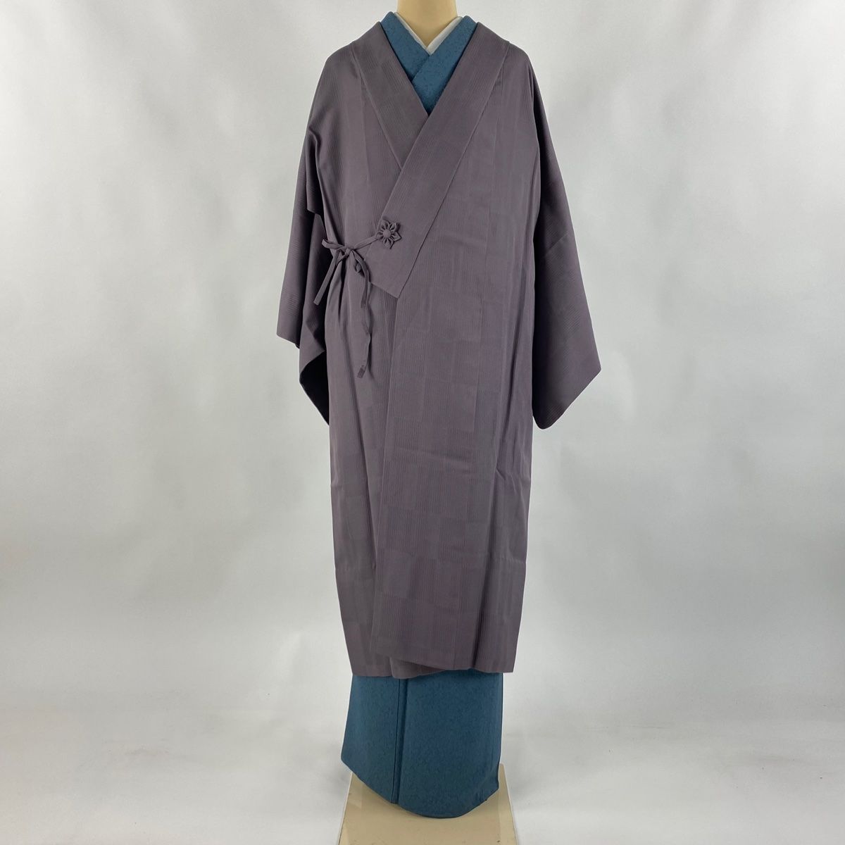 道中着 身丈119.5cm 裄丈63cm S 和装コート 着物衿 地紋 灰紫 正絹