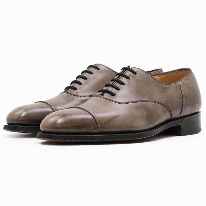 John Lobb ジョン ロブ シューズ レザー Leiston 内羽根式 オックスフォード ストレートチップ キャップトゥ ドレス 革靴 純正シューツリー付属 メンズ サイズ 5E グレージュ 英国製 U33SS
