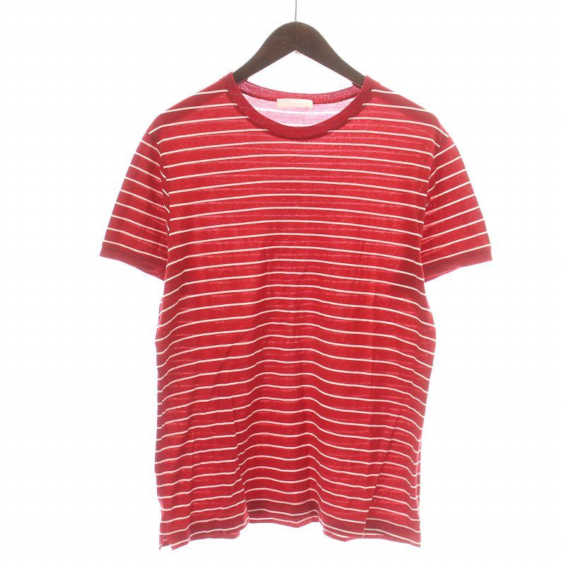 プラダ PRADA Tシャツ カットソー 半袖 クルーネック ボーダー 赤 