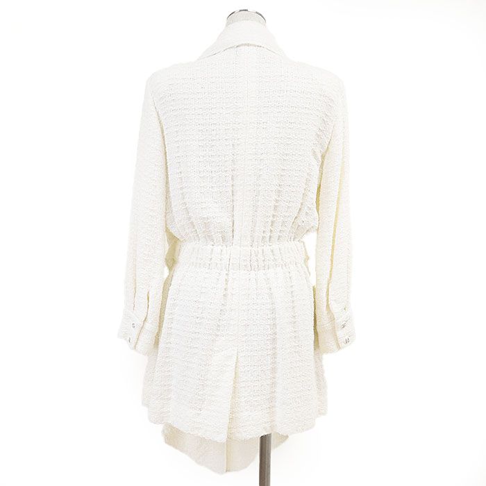  CHANEL シャネル ツイードワンピース COCOマーク ロゴ ボタン コンビネゾン ジャケット スカート シャツ 無地 ドレス ハンガー付属 レディース サイズ 36 アイボリー フランス製 ヴィルジニー ヴィアール期 その他 その他