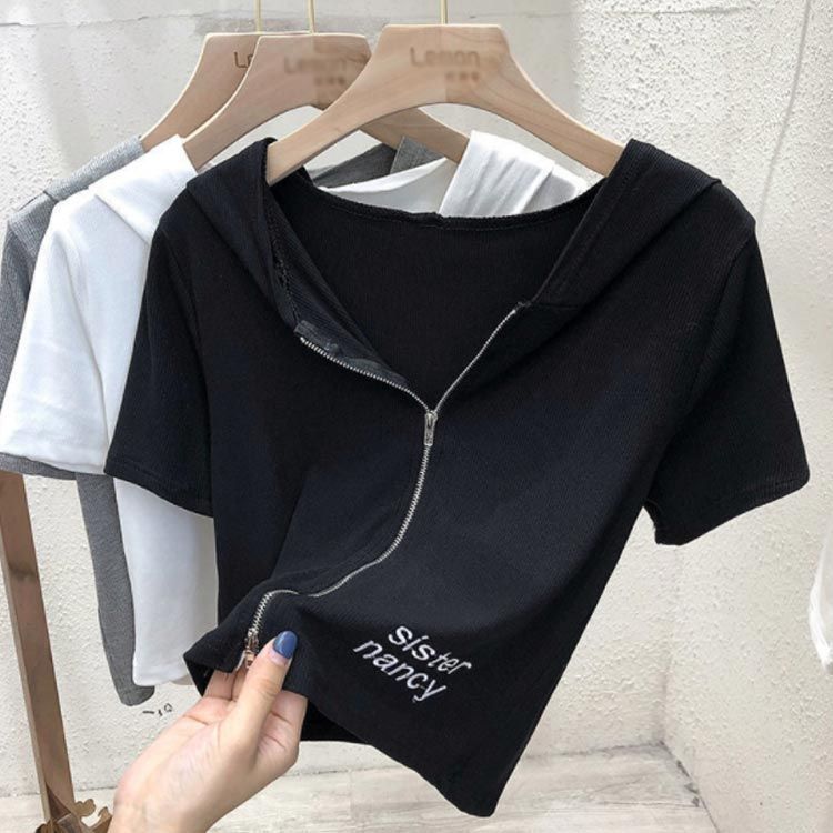 極美品【 Artigiano 】半袖ニット ジップアップパーカー　黒 tシャツ 半袖 ショート丈 レディース ジップアップ ジップ
