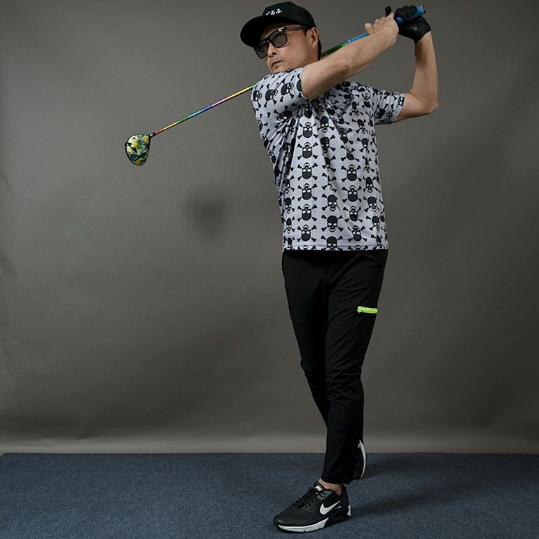 新品【COMONGOLF/コモンゴルフ】ドライ素材スカルプリント半袖
