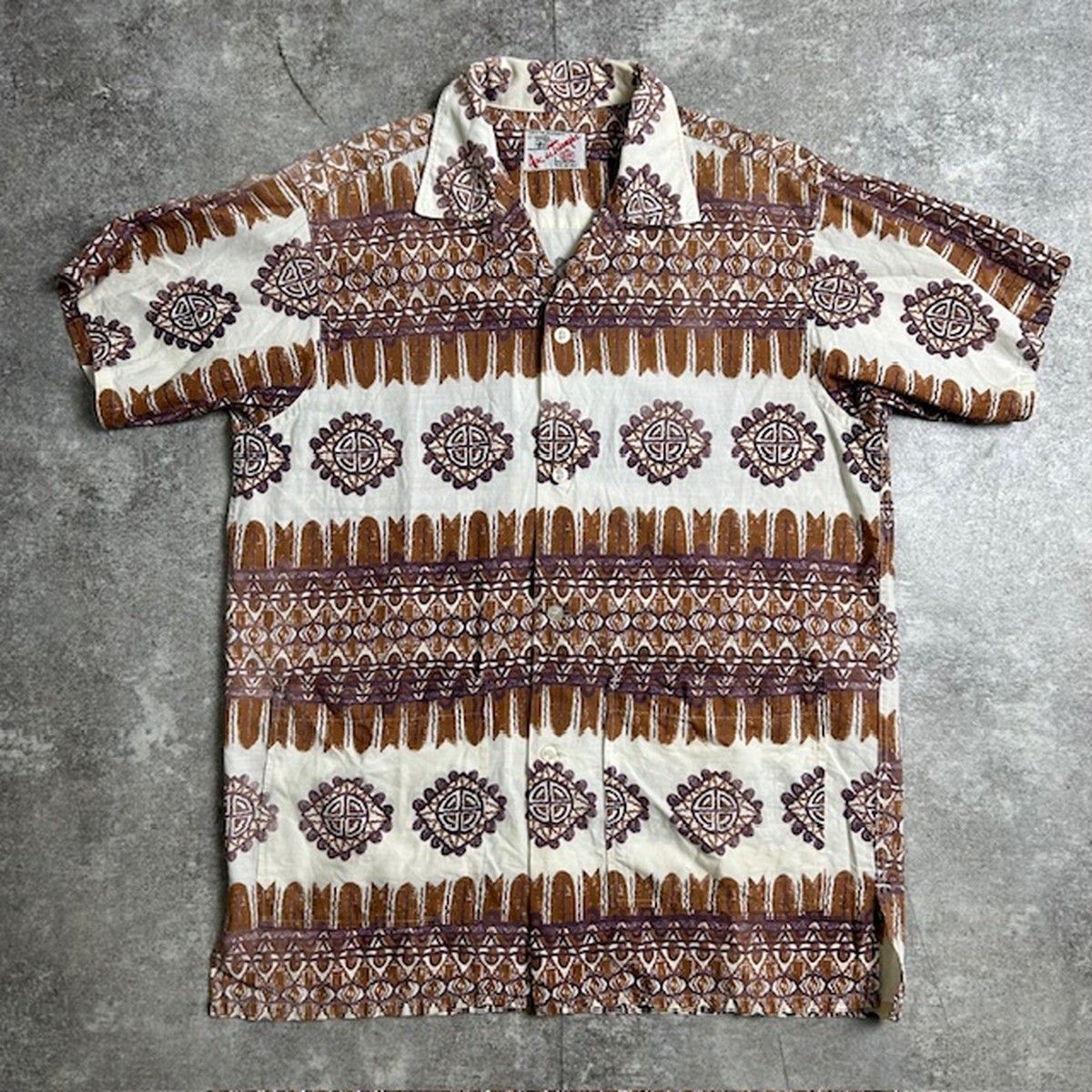 Arc De Triomphe 【men012yz】 60's Arc De Triomphe By E&W 開襟シャツ ブラウン 柄シャツ M AG Arc De Triomphe 60's Arc De Triomphe By E&W 開襟シャツ