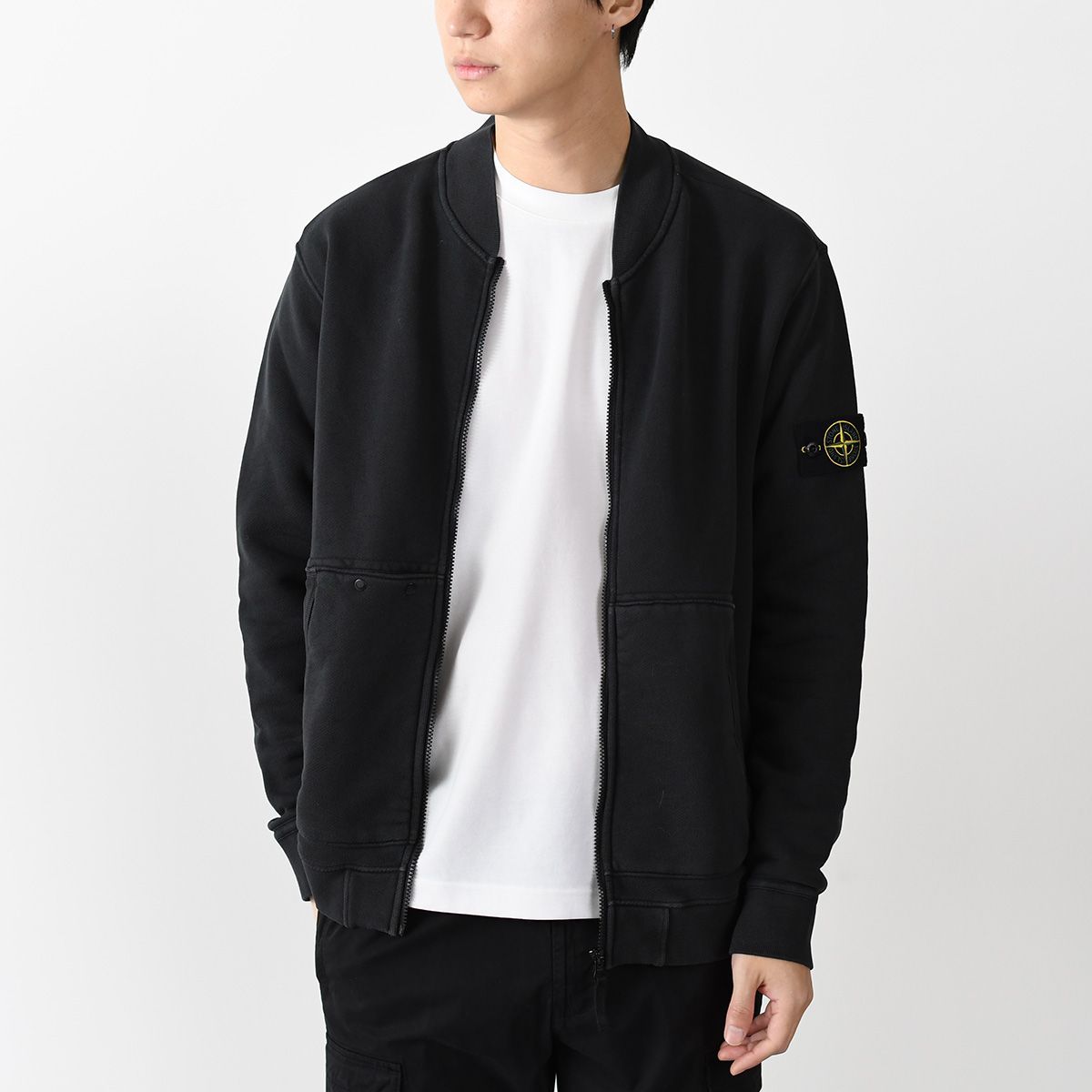 STONE ISLAND ブラック スウェットジャケット ストーンアイランド