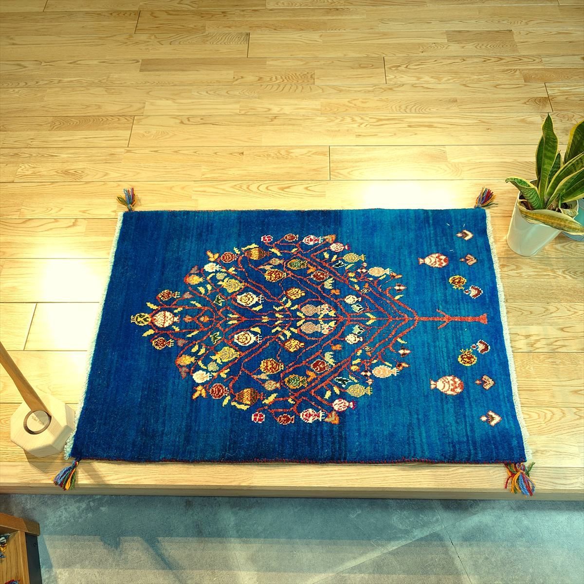 ペルシャ ギャッベ パルヴィーズ コルクウール カシュクリ 98x67㎝ ピーコックブルー ザクロの木 RJ13333 MARWIL-DEMENAGEMENTS_CH