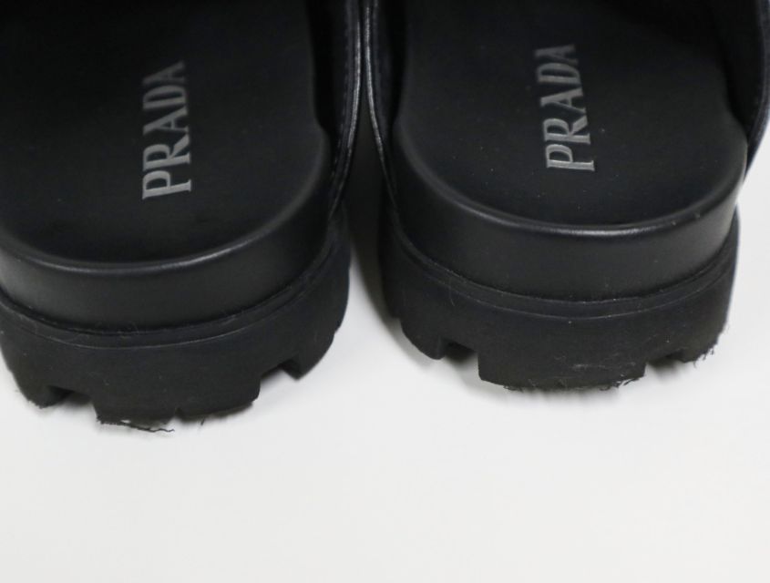 PRADA プラダ トライアングルロゴ カーフレザー サボ ミュールサンダル 2S2956 ブラック サイズ6.5 靴 USTAUSTRALIA_COM_AU