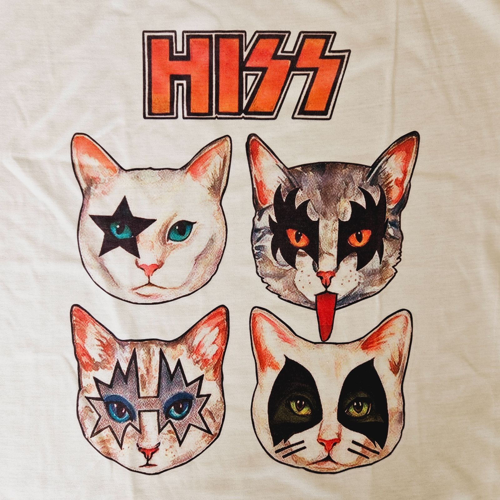 kISSねこ確認用 新品】Tシャツ 白 M~Lサイズ バンドT キッスKISS 猫 アニマル