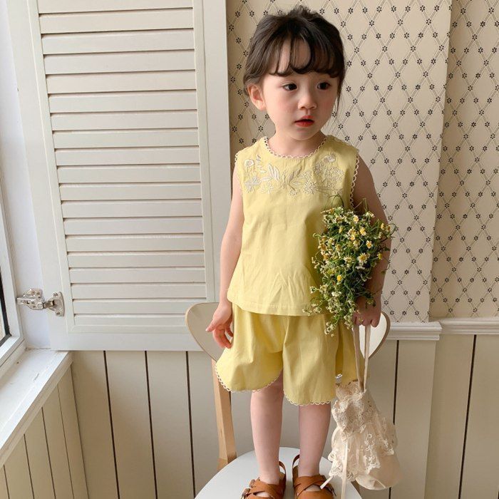 タンクトップ 女の子 子供服 ノースリーブ キッズ 刺繍 セットアップ 袖なしtシャツ クルー Tシャツ ボーダー柄タンクトップ 子供 Rora 通販 0 2023春夏新作☆子供服☆キッズ服☆キャミソール