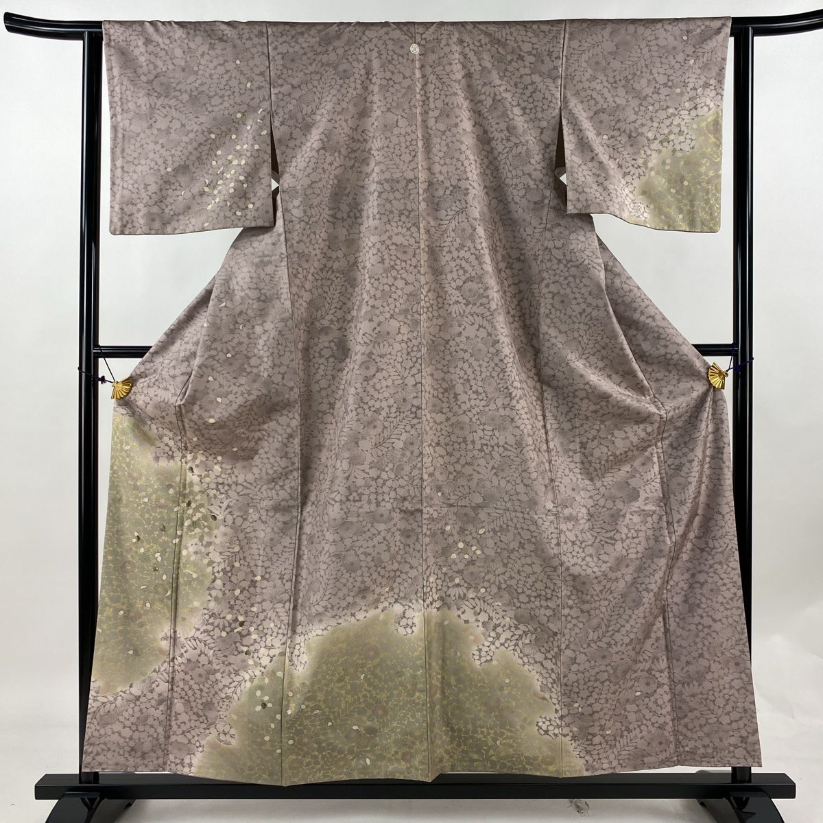 付下げ 身丈155cm 裄丈64.5cm M 袷 紬地 落款 鳥獣戯画 草花 金彩  