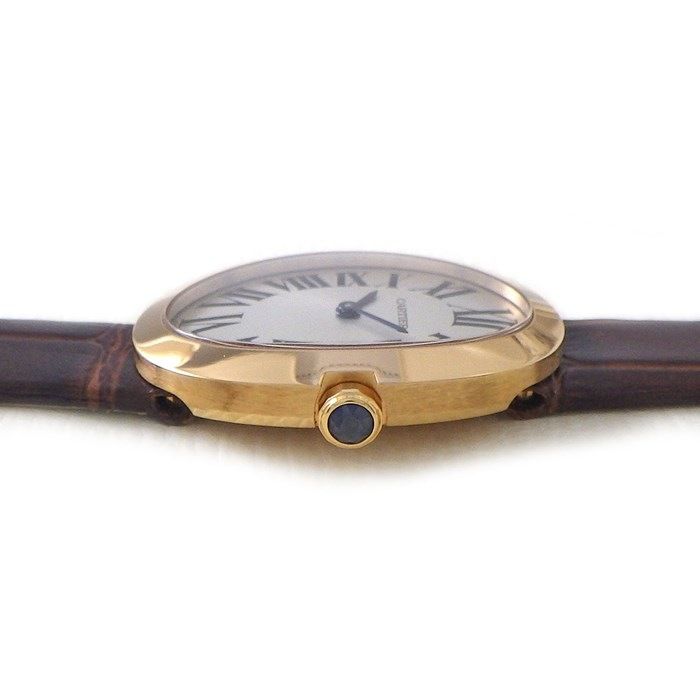 カルティエ Cartier 腕時計 ベニュワール SM W8000007 オーバル サンレイ シルバー文字盤 ローマ数字インデックス ブラウン アリゲーターレザーベルト K18PG クオーツアナログ 【中古】 カルティエ Cartier 腕時計 ベニュワール SM W8000007 オーバル