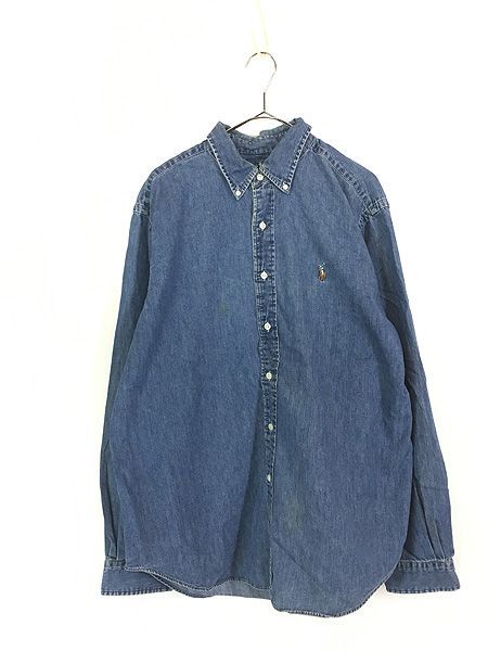  古着 90s Ralph Lauren 「CLASSIC FIT」 ワンポイント デニム BD シャツ XL 古着 シャツ
