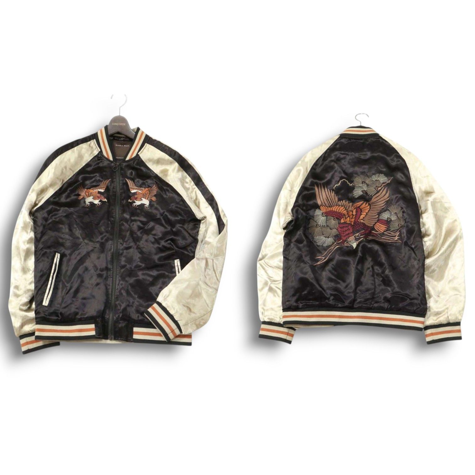 ZARA MAN ザラ マン 通年 松 鷹 イーグル刺繍☆ サテン スカジャン